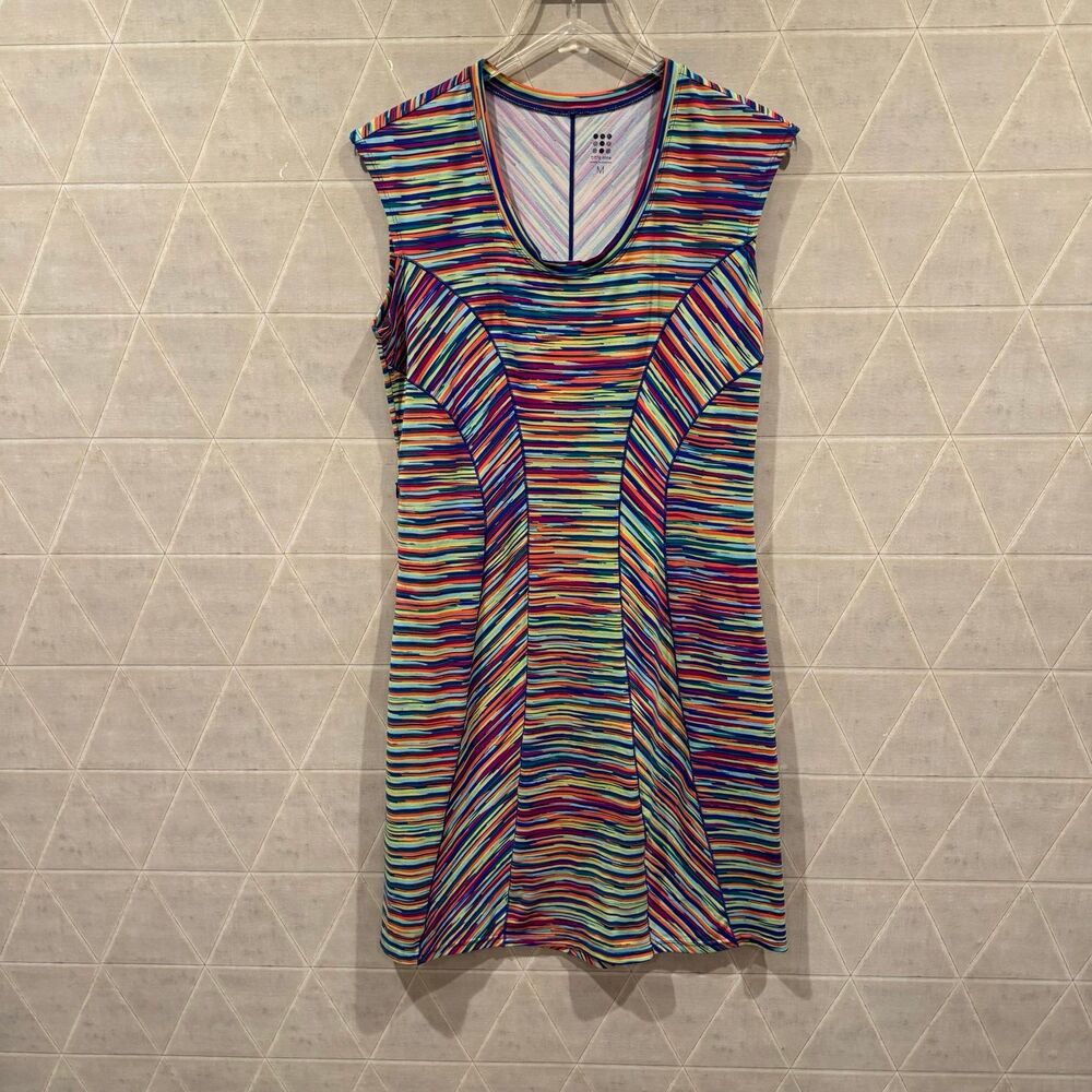 Title Nine Espionage Dream Stripe Rainbow Active Dress in Multi Color M EUC